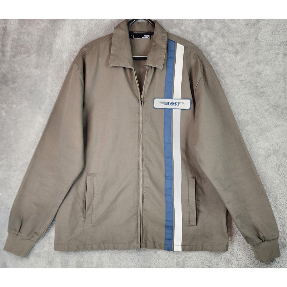 Lost Enterprises Jacket‎ Mens Large Gray Racing Stripe Full Zip Retro 90s Y2K